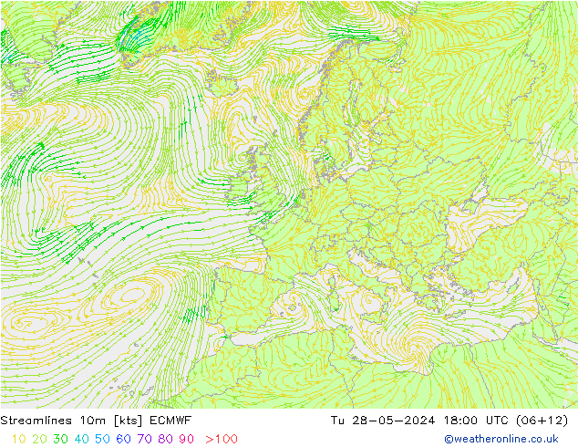 Linha de corrente 10m ECMWF Ter 28.05.2024 18 UTC