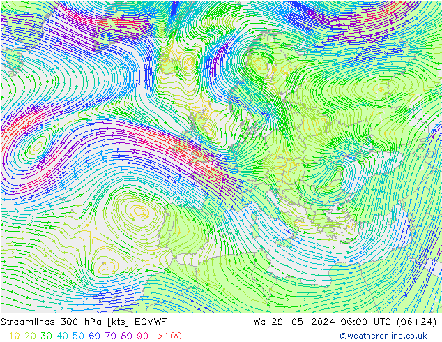 Streamlines 300 hPa ECMWF St 29.05.2024 06 UTC