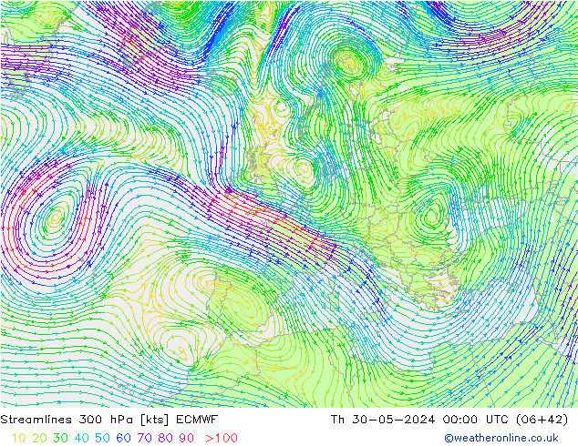 Streamlines 300 hPa ECMWF Th 30.05.2024 00 UTC