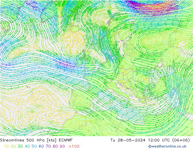 Streamlines 500 hPa ECMWF Tu 28.05.2024 12 UTC