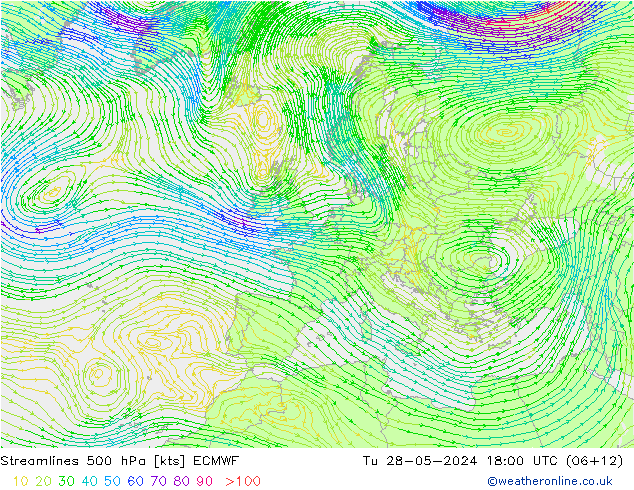 Streamlines 500 hPa ECMWF Tu 28.05.2024 18 UTC