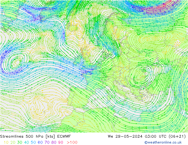 ветер 500 гПа ECMWF ср 29.05.2024 03 UTC