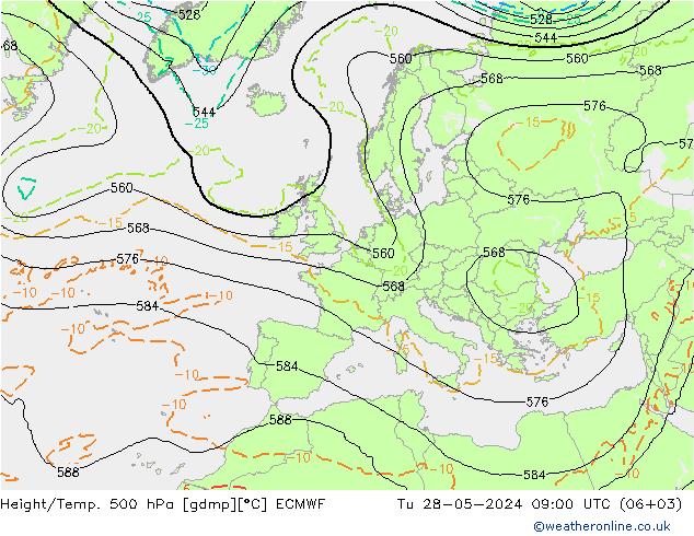 Height/Temp. 500 гПа ECMWF вт 28.05.2024 09 UTC