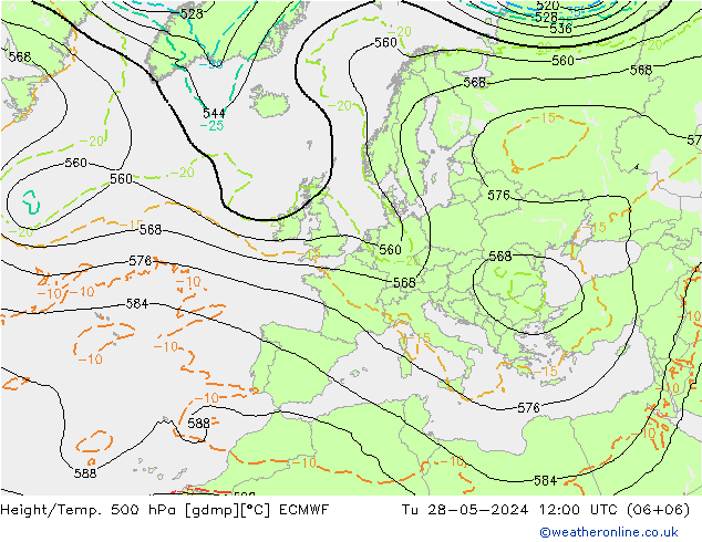 Z500/Rain (+SLP)/Z850 ECMWF Tu 28.05.2024 12 UTC