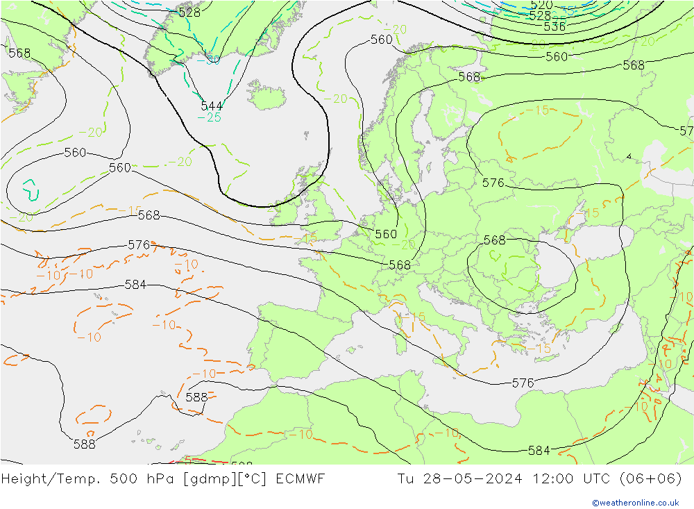 Z500/Rain (+SLP)/Z850 ECMWF вт 28.05.2024 12 UTC