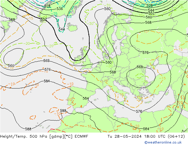 Z500/Rain (+SLP)/Z850 ECMWF 星期二 28.05.2024 18 UTC