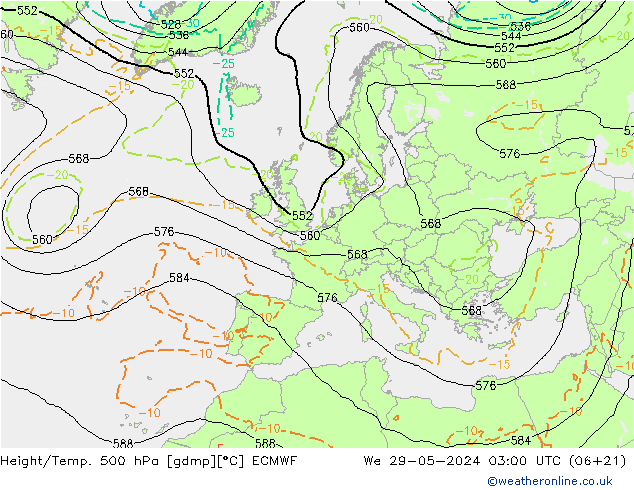 Yükseklik/Sıc. 500 hPa ECMWF Çar 29.05.2024 03 UTC