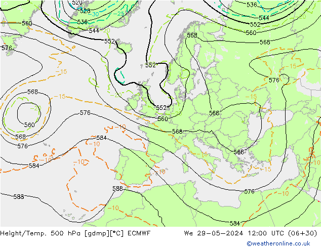 Z500/Rain (+SLP)/Z850 ECMWF mié 29.05.2024 12 UTC