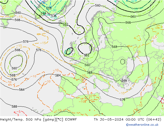 Z500/Rain (+SLP)/Z850 ECMWF jue 30.05.2024 00 UTC