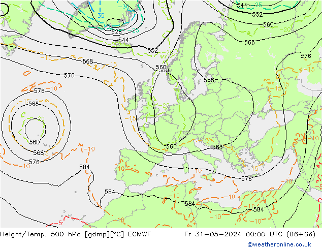 Z500/Rain (+SLP)/Z850 ECMWF Fr 31.05.2024 00 UTC