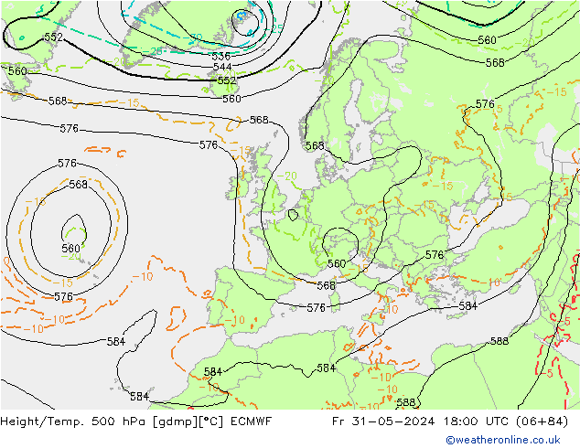 Z500/Rain (+SLP)/Z850 ECMWF vie 31.05.2024 18 UTC