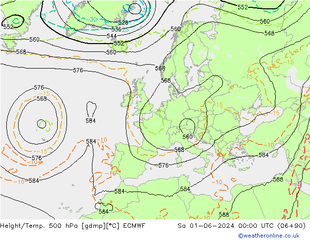 Height/Temp. 500 hPa ECMWF Sa 01.06.2024 00 UTC