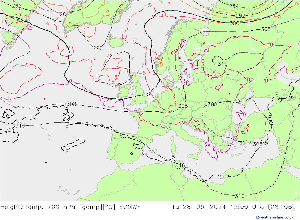 Yükseklik/Sıc. 700 hPa ECMWF Sa 28.05.2024 12 UTC