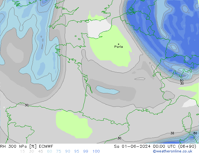 Humidité rel. 300 hPa ECMWF sam 01.06.2024 00 UTC