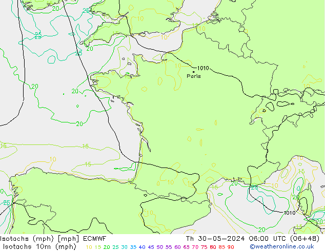 Eşrüzgar Hızları mph ECMWF Per 30.05.2024 06 UTC