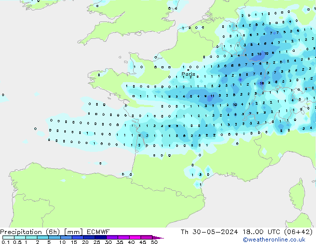 Z500/Rain (+SLP)/Z850 ECMWF gio 30.05.2024 00 UTC