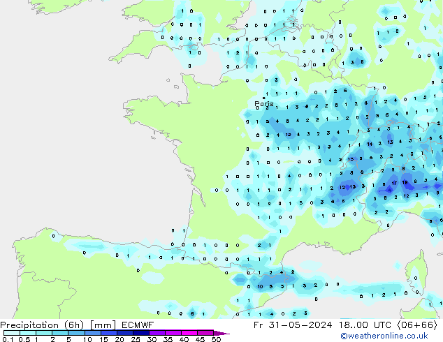 Z500/Rain (+SLP)/Z850 ECMWF ven 31.05.2024 00 UTC