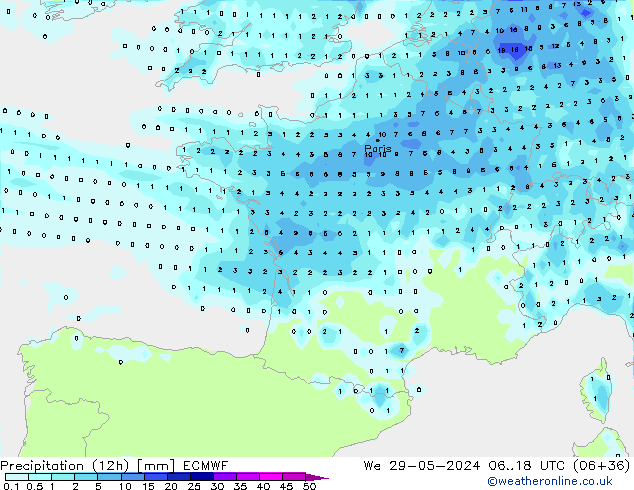 Precipitação (12h) ECMWF Qua 29.05.2024 18 UTC