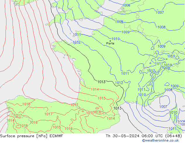 ciśnienie ECMWF czw. 30.05.2024 06 UTC