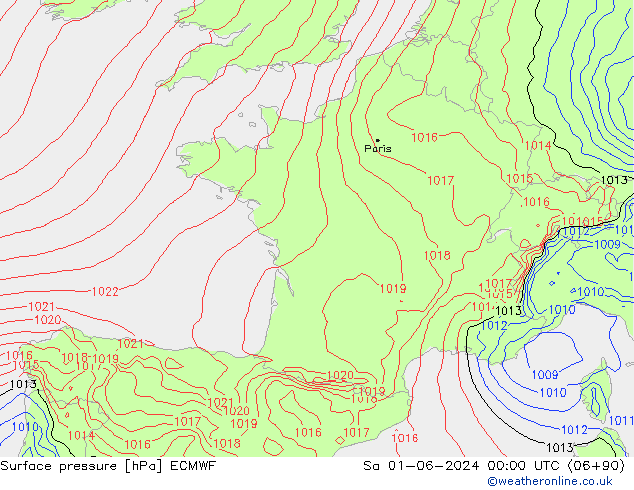 Surface pressure ECMWF Sa 01.06.2024 00 UTC