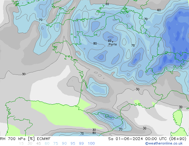 RH 700 hPa ECMWF Sáb 01.06.2024 00 UTC