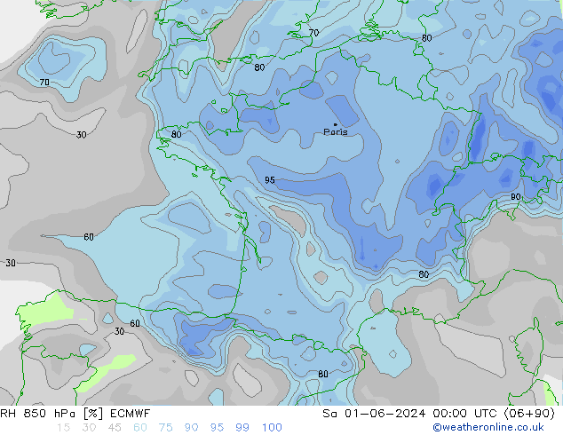 Humedad rel. 850hPa ECMWF sáb 01.06.2024 00 UTC