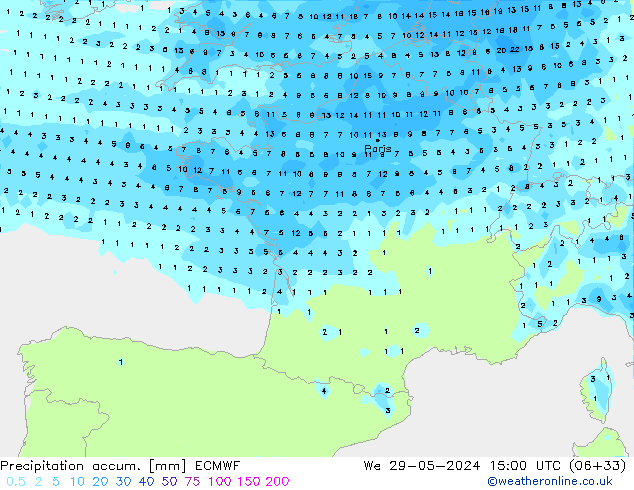 Totale neerslag ECMWF wo 29.05.2024 15 UTC