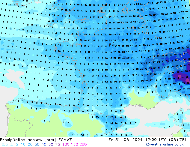 Precipitation accum. ECMWF ven 31.05.2024 12 UTC