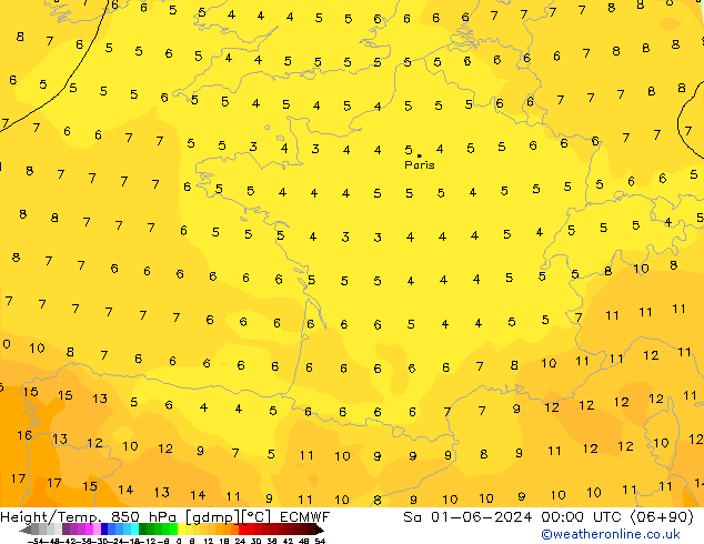 Height/Temp. 850 hPa ECMWF sab 01.06.2024 00 UTC