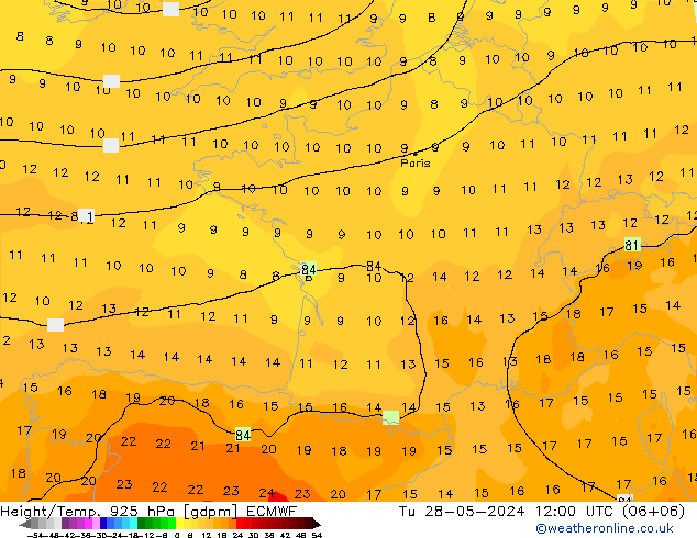 Geop./Temp. 925 hPa ECMWF mar 28.05.2024 12 UTC