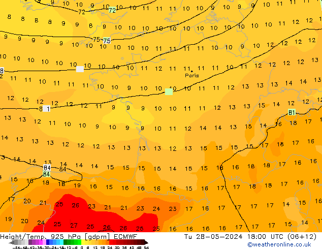 Height/Temp. 925 hPa ECMWF  28.05.2024 18 UTC