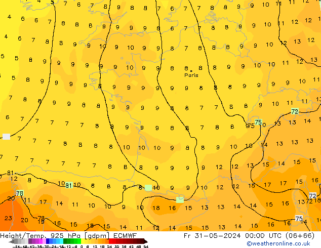 Geop./Temp. 925 hPa ECMWF vie 31.05.2024 00 UTC