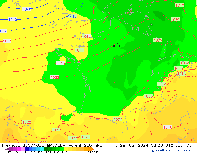 Thck 850-1000 hPa ECMWF wto. 28.05.2024 06 UTC