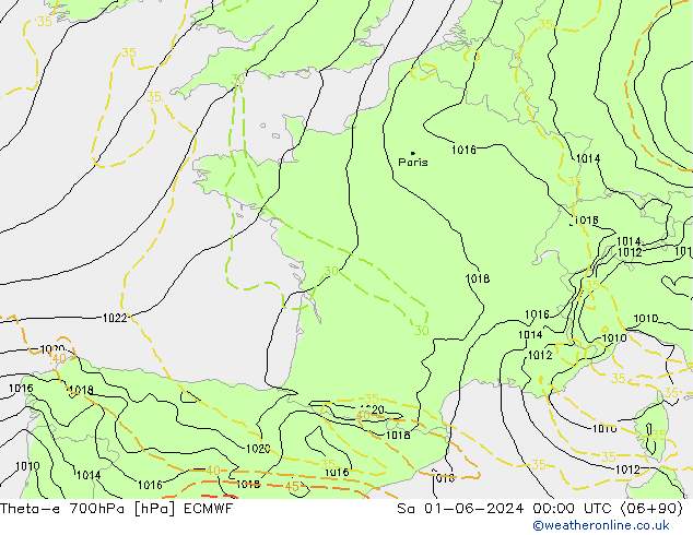 Theta-e 700hPa ECMWF sáb 01.06.2024 00 UTC