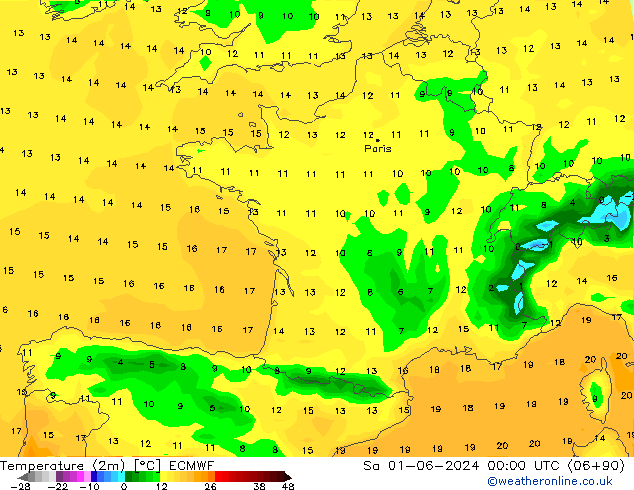 Temperatura (2m) ECMWF Sáb 01.06.2024 00 UTC