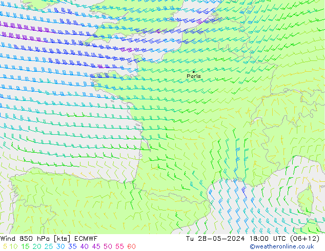 Rüzgar 850 hPa ECMWF Sa 28.05.2024 18 UTC