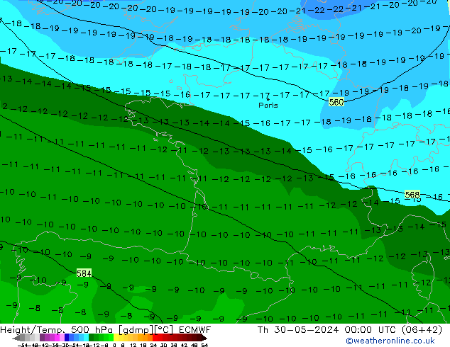 Z500/Rain (+SLP)/Z850 ECMWF gio 30.05.2024 00 UTC