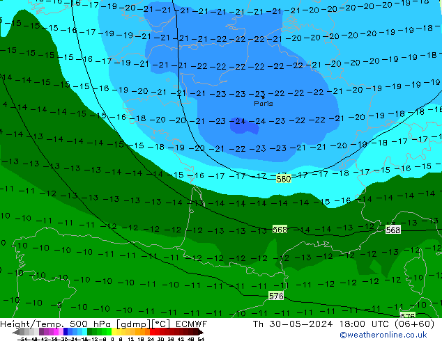 Z500/Yağmur (+YB)/Z850 ECMWF Per 30.05.2024 18 UTC