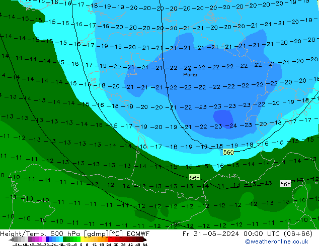 Z500/Regen(+SLP)/Z850 ECMWF vr 31.05.2024 00 UTC