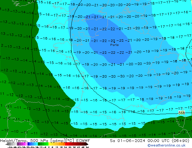 Height/Temp. 500 hPa ECMWF Sa 01.06.2024 00 UTC