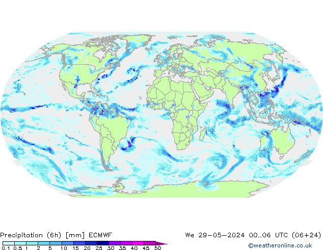 Precipitation (6h) ECMWF We 29.05.2024 06 UTC