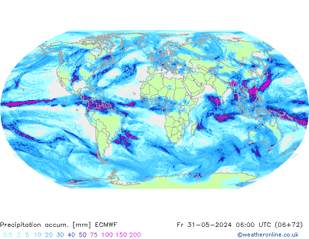 Precipitation accum. ECMWF Fr 31.05.2024 06 UTC