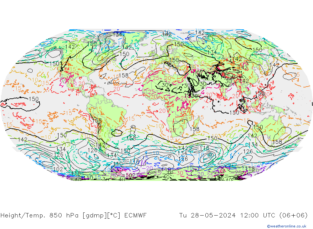 Height/Temp. 850 hPa ECMWF Tu 28.05.2024 12 UTC