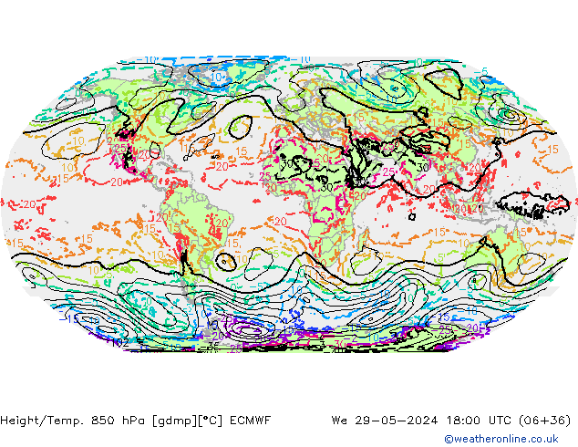 Height/Temp. 850 hPa ECMWF śro. 29.05.2024 18 UTC