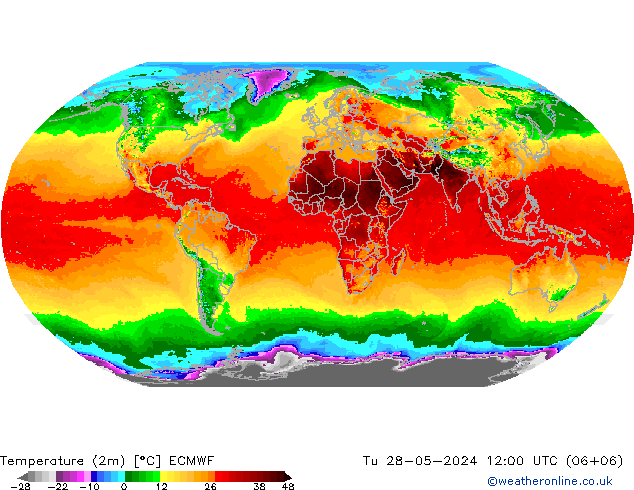 Temperature (2m) ECMWF Tu 28.05.2024 12 UTC