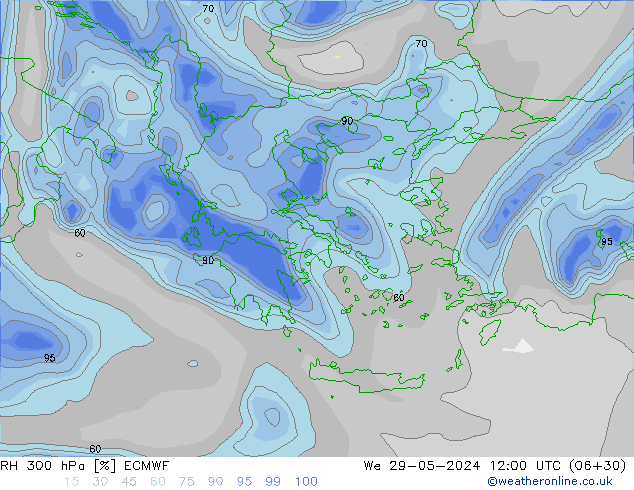 RH 300 hPa ECMWF We 29.05.2024 12 UTC