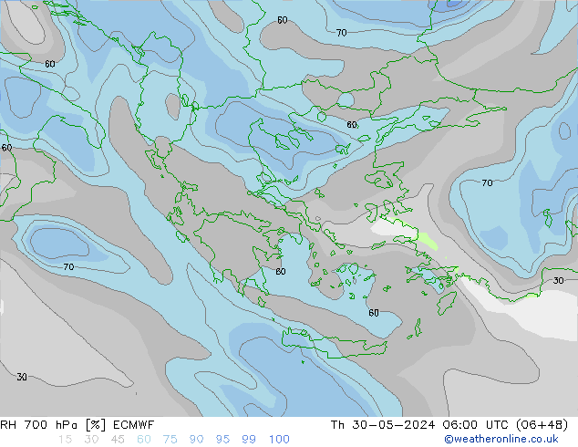 RH 700 hPa ECMWF  30.05.2024 06 UTC