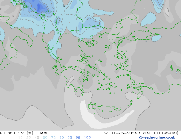 RH 850 hPa ECMWF Sa 01.06.2024 00 UTC