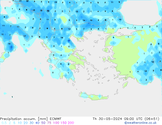 Totale neerslag ECMWF do 30.05.2024 09 UTC