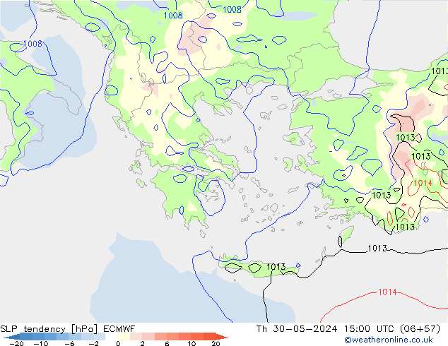 SLP tendency ECMWF Th 30.05.2024 15 UTC